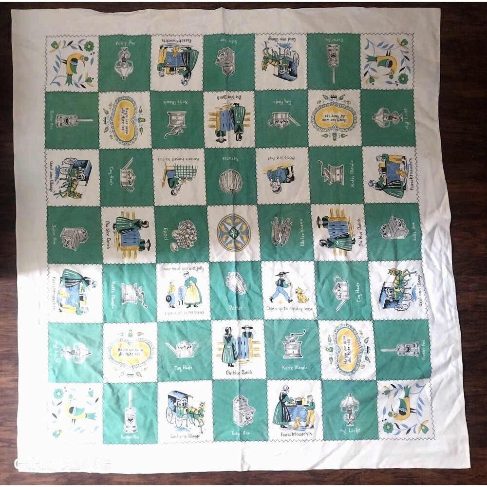 Vintage 1920s Amish Plaid Theme Cotton Cardboard Tablecloth Very Good Condition - Picture 1 of 6